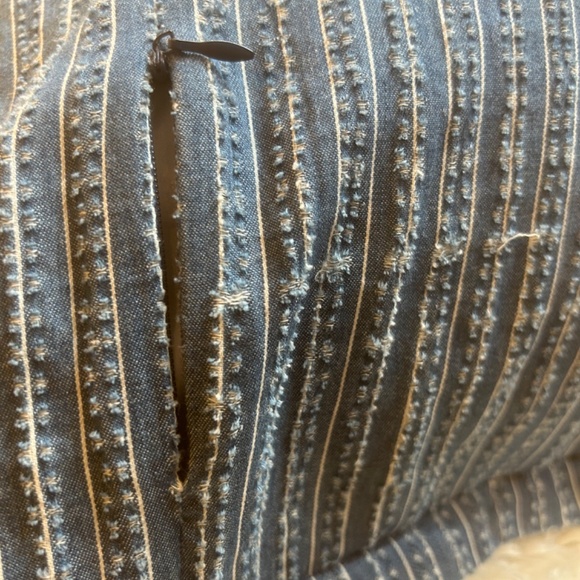 Large Blue and White Striped Pillow with Flange, Cotton Fabric 22 x 22 - Picture 8 of 9